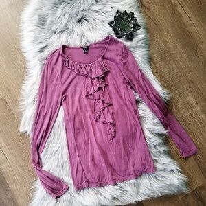 Ann Taylor Long Sleeve Ruffle Shirt Blouse‎ V Neck